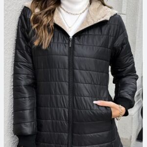 Modlily Black Puffer Jacket with Faux Fur